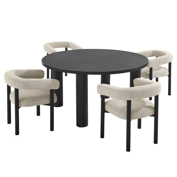 Modway Furniture Nautica 5-Piece Round Outdoor Patio Dining Set with Ergonomic Chairs for Ultimate Comfort and Style Ivory Graphite EEI-7063-IVO-GPH