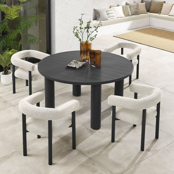 Modway Furniture Nautica 5-Piece Round Outdoor Patio Dining Set with Ergonomic Chairs for Ultimate Comfort and Style Ivory Graphite EEI-7063-IVO-GPH