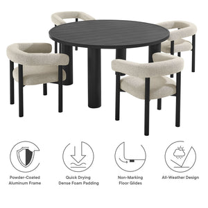 Modway Furniture Nautica 5-Piece Round Outdoor Patio Dining Set with Ergonomic Chairs for Ultimate Comfort and Style Ivory Graphite EEI-7063-IVO-GPH