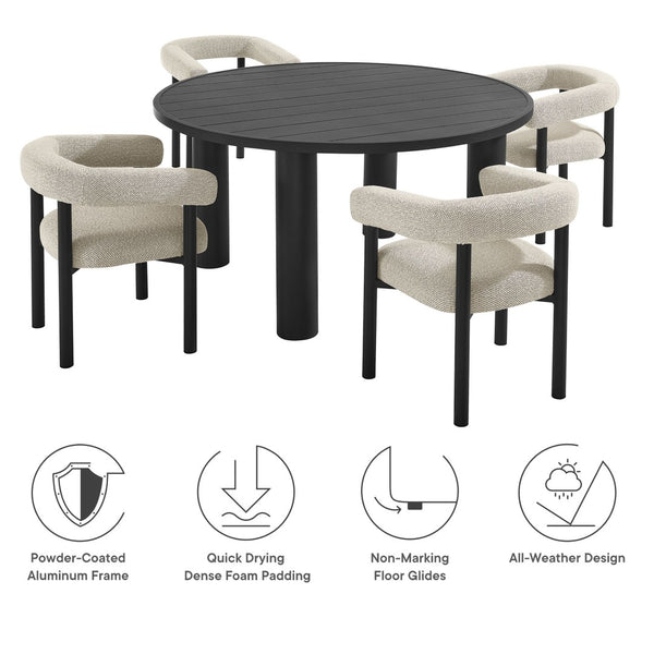 Modway Furniture Nautica 5-Piece Round Outdoor Patio Dining Set with Ergonomic Chairs for Ultimate Comfort and Style Ivory Graphite EEI-7063-IVO-GPH