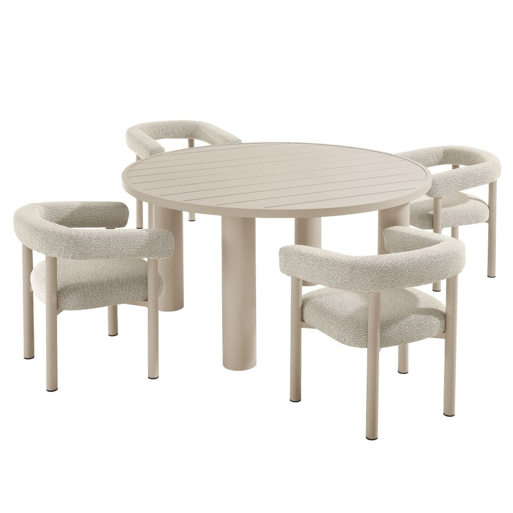 Modway Furniture Nautica 5-Piece Round Outdoor Patio Dining Set with Ergonomic Chairs for Ultimate Comfort and Style Ivory Taupe EEI-7063-IVO-TAU