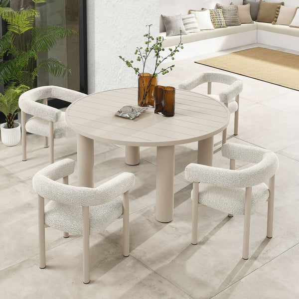 Modway Furniture Nautica 5-Piece Round Outdoor Patio Dining Set with Ergonomic Chairs for Ultimate Comfort and Style Ivory Taupe EEI-7063-IVO-TAU