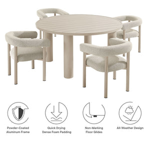 Modway Furniture Nautica 5-Piece Round Outdoor Patio Dining Set with Ergonomic Chairs for Ultimate Comfort and Style Ivory Taupe EEI-7063-IVO-TAU