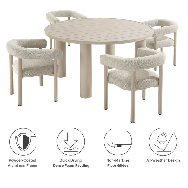 Modway Furniture Nautica 5-Piece Round Outdoor Patio Dining Set with Ergonomic Chairs for Ultimate Comfort and Style Ivory Taupe EEI-7063-IVO-TAU