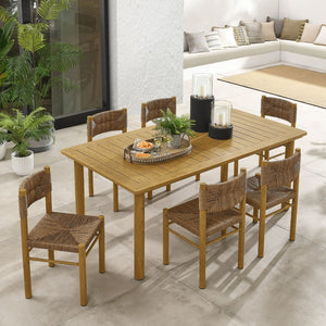 Modway Furniture Parkland 7-Piece Rectangular Outdoor Dining Set with Rattan Chairs - Stylish, Durable & Easy Care Natural EEI-7064-NAT