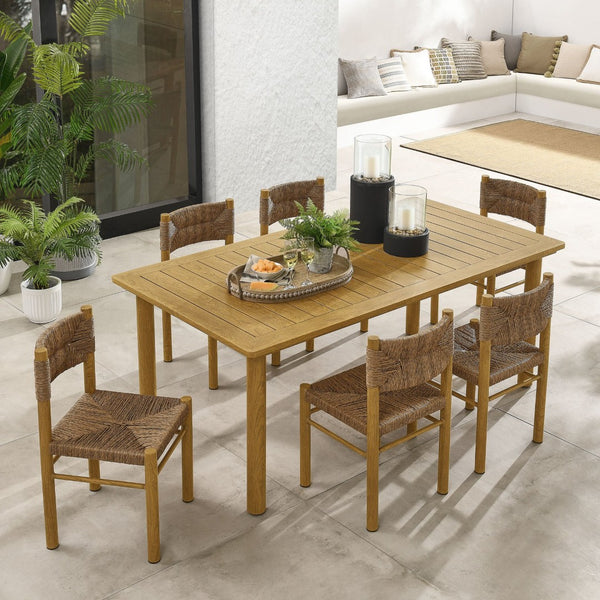 Modway Furniture Parkland 7-Piece Rectangular Outdoor Dining Set with Rattan Chairs - Stylish, Durable & Easy Care Natural EEI-7064-NAT