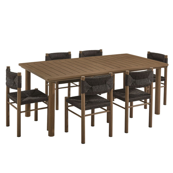 Modway Furniture Parkland 7-Piece Rectangular Outdoor Dining Set with Rattan Chairs - Stylish, Durable & Easy Care Walnut EEI-7064-WAL