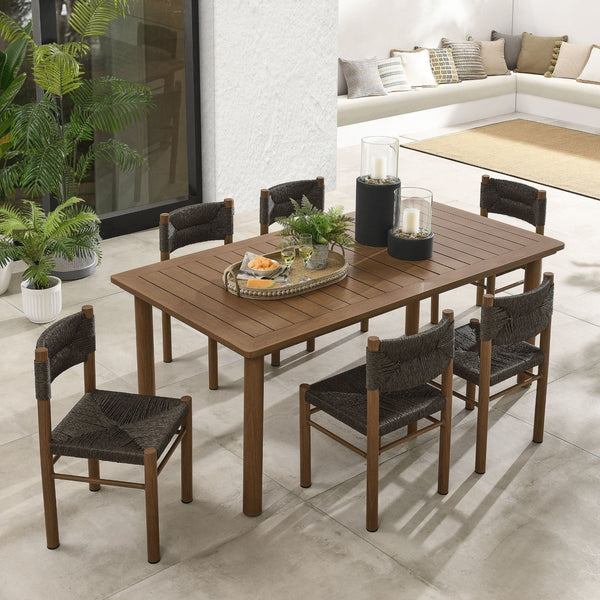 Modway Furniture Parkland 7-Piece Rectangular Outdoor Dining Set with Rattan Chairs - Stylish, Durable & Easy Care Walnut EEI-7064-WAL