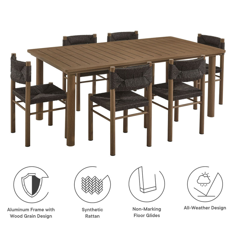 Modway Furniture Parkland 7-Piece Rectangular Outdoor Dining Set with Rattan Chairs - Stylish, Durable & Easy Care Walnut EEI-7064-WAL