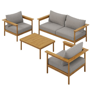 Modway Furniture Wren 4-Piece Teak Outdoor Furniture Set with Removable Cushions for Stylish Patio Comfort Natural Driftwood EEI-7065-NAT-DRI