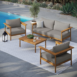 Modway Furniture Wren 4-Piece Teak Outdoor Furniture Set with Removable Cushions for Stylish Patio Comfort Natural Driftwood EEI-7065-NAT-DRI