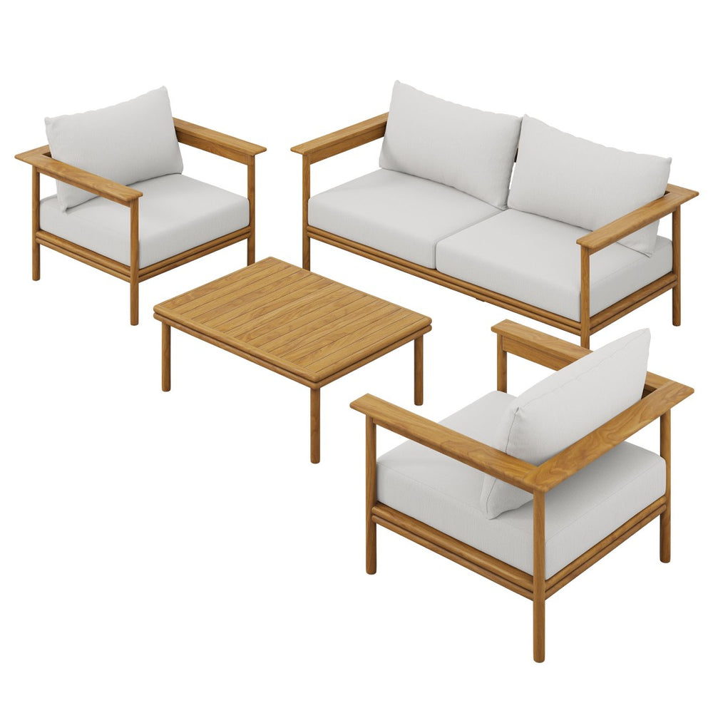 Modway Furniture Wren 4-Piece Teak Outdoor Furniture Set with Removable Cushions for Stylish Patio Comfort Natural Sail EEI-7065-NAT-SAI