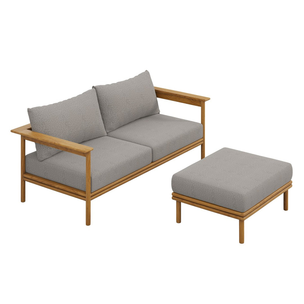 Modway Furniture Wren 2-Piece Teak Outdoor Sofa and Ottoman Set for Relaxed Patio Living - Durable Comfort & Style Natural Driftwood EEI-7066-NAT-DRI