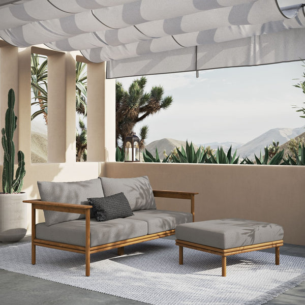 Modway Furniture Wren 2-Piece Teak Outdoor Sofa and Ottoman Set for Relaxed Patio Living - Durable Comfort & Style Natural Driftwood EEI-7066-NAT-DRI