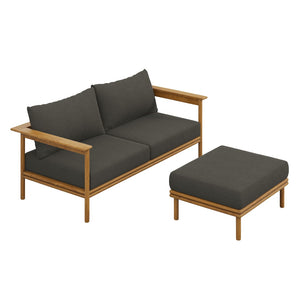 Modway Furniture Wren 2-Piece Teak Outdoor Sofa and Ottoman Set for Relaxed Patio Living - Durable Comfort & Style Natural Flint Gray EEI-7066-NAT-FLI