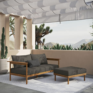 Modway Furniture Wren 2-Piece Teak Outdoor Sofa and Ottoman Set for Relaxed Patio Living - Durable Comfort & Style Natural Flint Gray EEI-7066-NAT-FLI