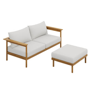 Modway Furniture Wren 2-Piece Teak Outdoor Sofa and Ottoman Set for Relaxed Patio Living - Durable Comfort & Style Natural Sail EEI-7066-NAT-SAI