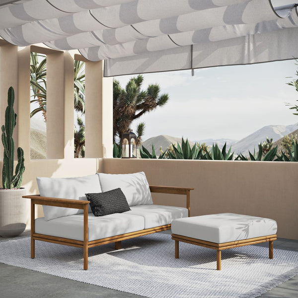 Modway Furniture Wren 2-Piece Teak Outdoor Sofa and Ottoman Set for Relaxed Patio Living - Durable Comfort & Style Natural Sail EEI-7066-NAT-SAI