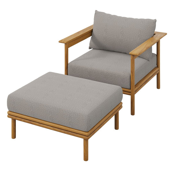 Modway Furniture Wren Outdoor Teak Wood Armchair and Ottoman Set - Plush Seating for Relaxation & Stylish Comfort Natural Driftwood EEI-7067-NAT-DRI