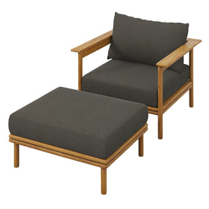 Modway Furniture Wren Outdoor Teak Wood Armchair and Ottoman Set - Plush Seating for Relaxation & Stylish Comfort Natural Flint Gray EEI-7067-NAT-FLI