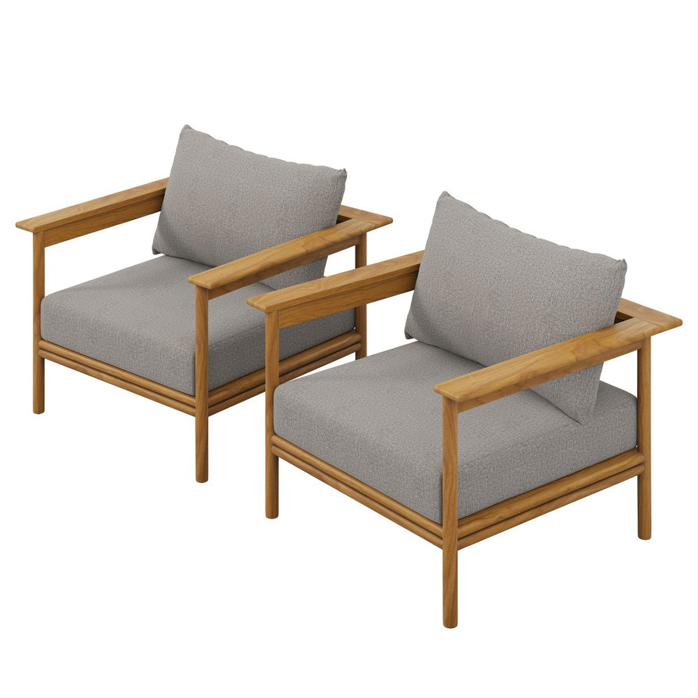 Modway Furniture Wren Outdoor Patio Teak Armchair Set of 2 - Durable Comfort with Removable Cushions for Relaxation Natural Driftwood EEI-7068-NAT-DRI
