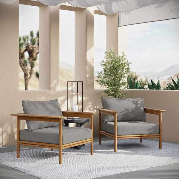 Modway Furniture Wren Outdoor Patio Teak Armchair Set of 2 - Durable Comfort with Removable Cushions for Relaxation Natural Driftwood EEI-7068-NAT-DRI