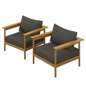 Modway Furniture Wren Outdoor Patio Teak Armchair Set of 2 - Durable Comfort with Removable Cushions for Relaxation Natural Flint Gray EEI-7068-NAT-FLI