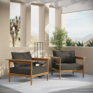 Modway Furniture Wren Outdoor Patio Teak Armchair Set of 2 - Durable Comfort with Removable Cushions for Relaxation Natural Flint Gray EEI-7068-NAT-FLI