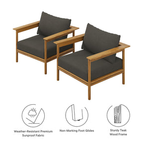 Modway Furniture Wren Outdoor Patio Teak Armchair Set of 2 - Durable Comfort with Removable Cushions for Relaxation Natural Flint Gray EEI-7068-NAT-FLI