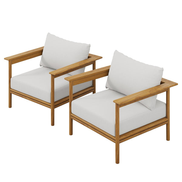 Modway Furniture Wren Outdoor Patio Teak Armchair Set of 2 - Durable Comfort with Removable Cushions for Relaxation Natural Sail EEI-7068-NAT-SAI