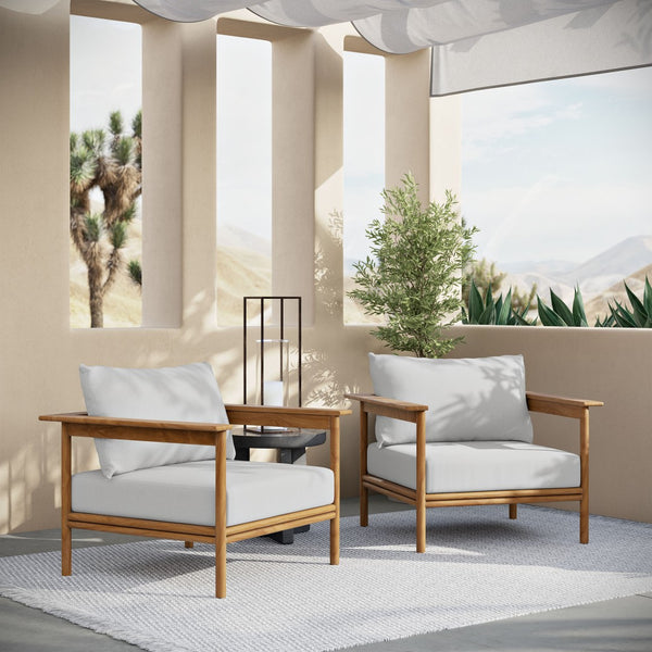 Modway Furniture Wren Outdoor Patio Teak Armchair Set of 2 - Durable Comfort with Removable Cushions for Relaxation Natural Sail EEI-7068-NAT-SAI