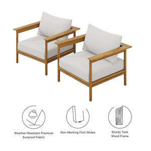 Modway Furniture Wren Outdoor Patio Teak Armchair Set of 2 - Durable Comfort with Removable Cushions for Relaxation Natural Sail EEI-7068-NAT-SAI