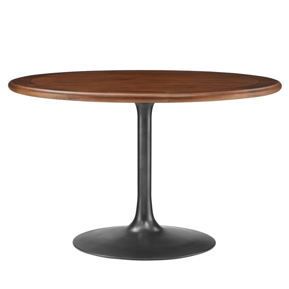 Modway Furniture Lippa 48" Round Pedestal Solid Mango Wood Dining Table with Modern Metal Base for Contemporary Spaces Black Walnut EEI-7070-BLK-WAL