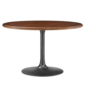 Modway Furniture Lippa 48" Round Pedestal Solid Mango Wood Dining Table with Modern Metal Base for Contemporary Spaces Black Walnut EEI-7070-BLK-WAL