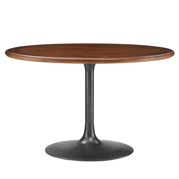 Modway Furniture Lippa 48" Round Pedestal Solid Mango Wood Dining Table with Modern Metal Base for Contemporary Spaces Black Walnut EEI-7070-BLK-WAL