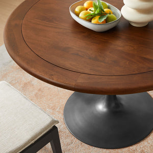 Modway Furniture Lippa 48" Round Pedestal Solid Mango Wood Dining Table with Modern Metal Base for Contemporary Spaces Black Walnut EEI-7070-BLK-WAL