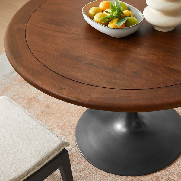 Modway Furniture Lippa 48" Round Pedestal Solid Mango Wood Dining Table with Modern Metal Base for Contemporary Spaces Black Walnut EEI-7070-BLK-WAL