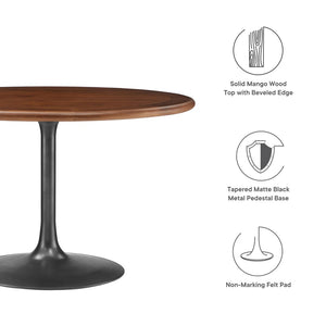 Modway Furniture Lippa 48" Round Pedestal Solid Mango Wood Dining Table with Modern Metal Base for Contemporary Spaces Black Walnut EEI-7070-BLK-WAL