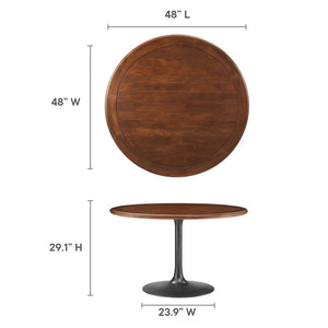 Modway Furniture Lippa 48" Round Pedestal Solid Mango Wood Dining Table with Modern Metal Base for Contemporary Spaces Black Walnut EEI-7070-BLK-WAL
