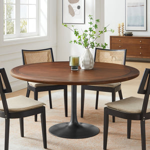 Modway Furniture Lippa 60" Round Solid Wood Dining Table - Modern Design with Sturdy Pedestal Base for Any Home Black Walnut EEI-7071-BLK-WAL