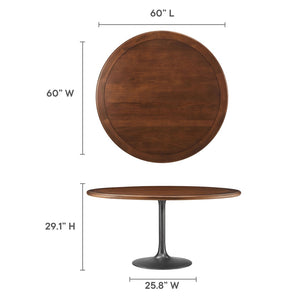 Modway Furniture Lippa 60" Round Solid Wood Dining Table - Modern Design with Sturdy Pedestal Base for Any Home Black Walnut EEI-7071-BLK-WAL