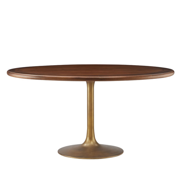 Modway Furniture Lippa 60" Round Solid Wood Dining Table - Modern Design with Sturdy Pedestal Base for Any Home Brass Walnut EEI-7071-BRA-WAL