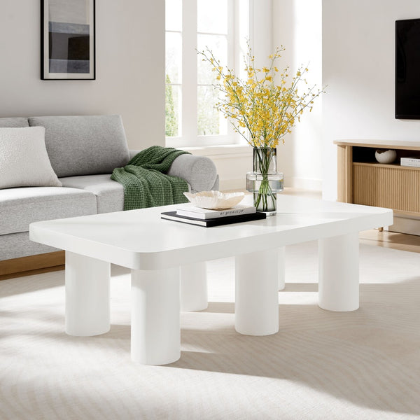 Modway Furniture Cleo 54" Rectangular Coffee Table - Modern Matte Design with Stylish Cylindrical Legs & Ample Space EEI-7072-WHI