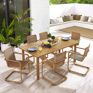 Modway Furniture Abacus 7-Piece Outdoor Patio Dining Set with Durable Aluminum Table & Stylish Rattan Armchairs Natural Natural EEI-7073-NAT-NAT