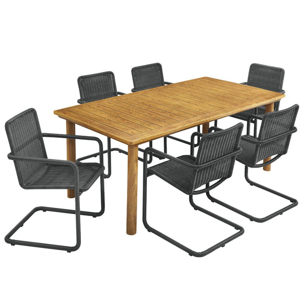 Modway Furniture Abacus 7-Piece Outdoor Patio Dining Set with Durable Aluminum Table & Stylish Rattan Armchairs Slate Natural EEI-7073-SLA-NAT