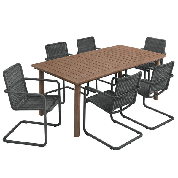 Modway Furniture Abacus 7-Piece Outdoor Patio Dining Set with Durable Aluminum Table & Stylish Rattan Armchairs Slate Walnut EEI-7073-SLA-WAL