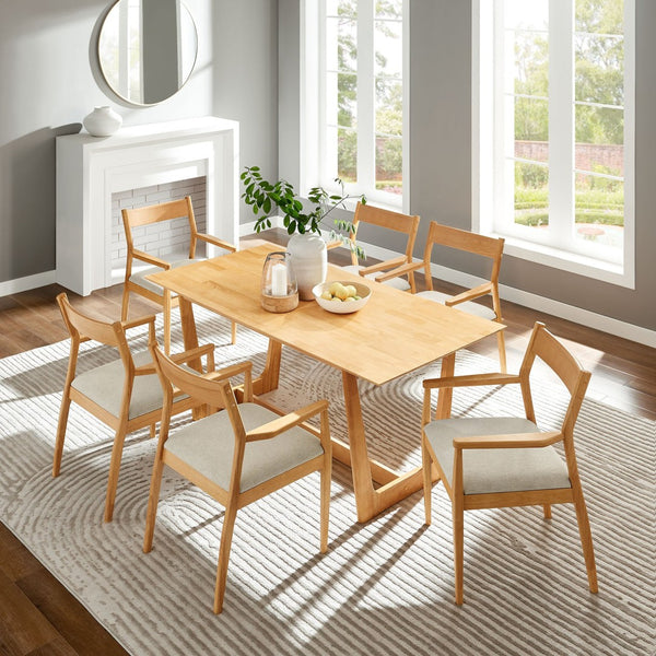 Modway Furniture Solara 7-Piece Wood Dining Set with Upholstered Armchairs for Modern Comfort and Style Natural Heathered Weave Beige EEI-7076-NAT-HEB