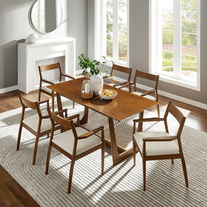 Modway Furniture Solara 7-Piece Wood Dining Set with Upholstered Armchairs for Modern Comfort and Style Walnut Heathered Weave Beige EEI-7076-WAL-HEB
