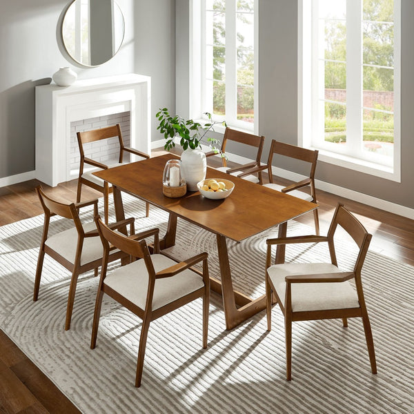Modway Furniture Solara 7-Piece Wood Dining Set with Upholstered Armchairs for Modern Comfort and Style Walnut Heathered Weave Beige EEI-7076-WAL-HEB