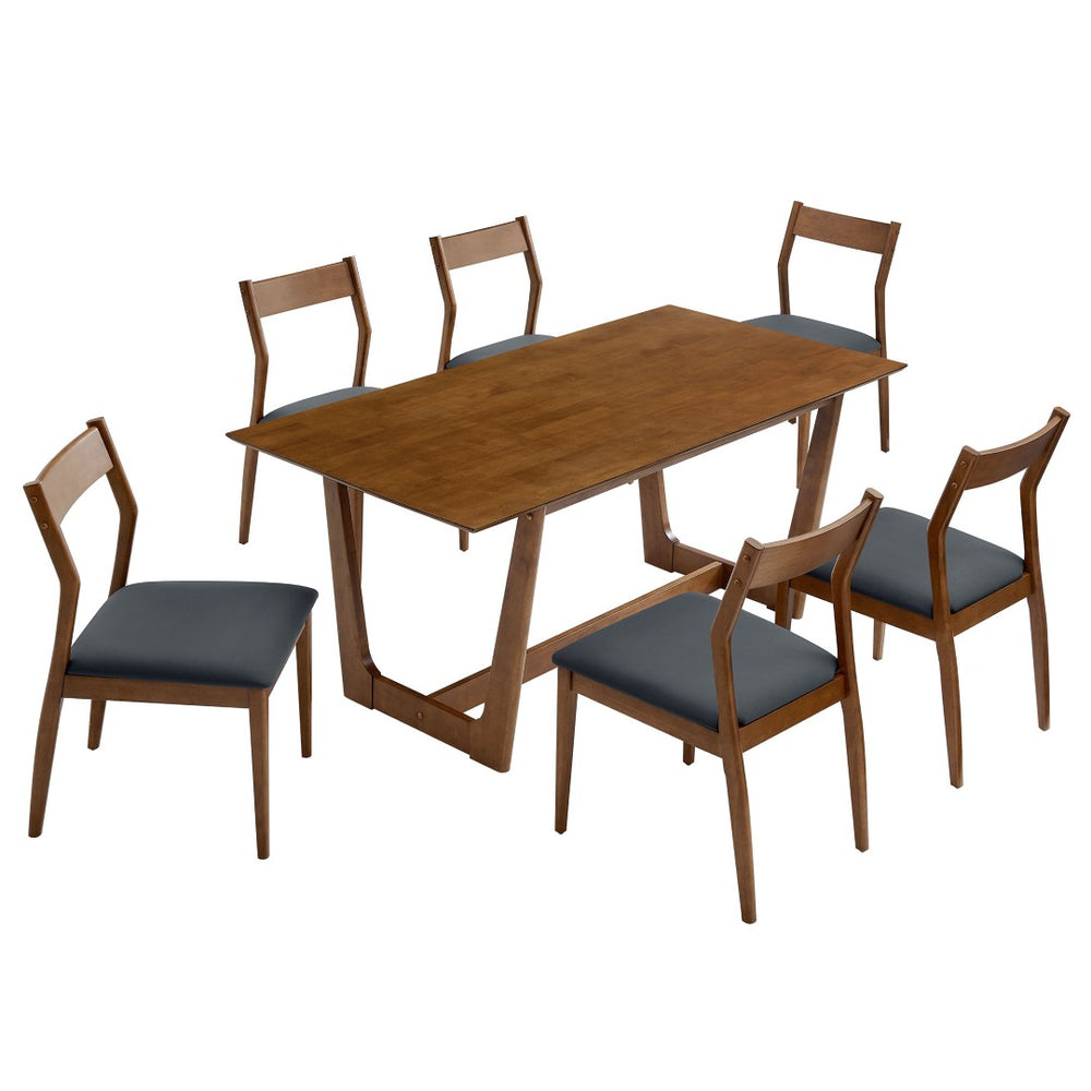 Modway Furniture Solara 7-Piece Wood Dining Set with Vegan Leather Chairs for Modern Farmhouse Elegance & Comfort EEI-7078-WAL-BLK